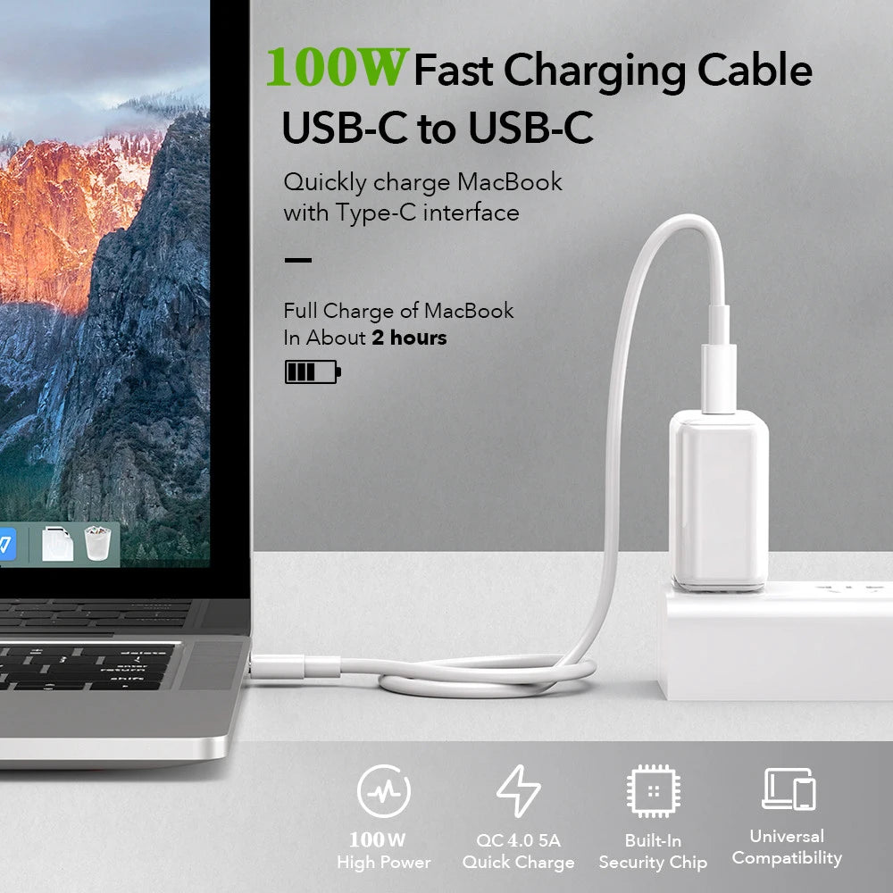 Premium 5A USB C to USB Type C Fast Charging Cable | Universal Compatibility | Quick Charge 3.0, 20W/100W PD Power Delivery